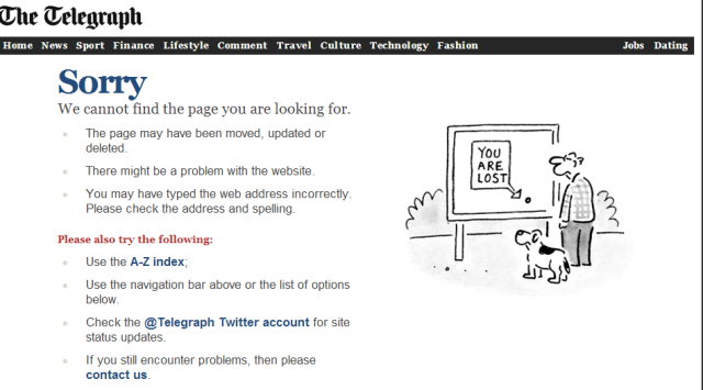 Telegraph   Error 404   Sorry  the page you have requested is not available